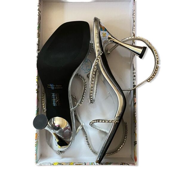 Jeffrey Campbell Demonica Sandals Silver shoes high heels Rhinestone Revolve 9.5 - Picture 7 of 14